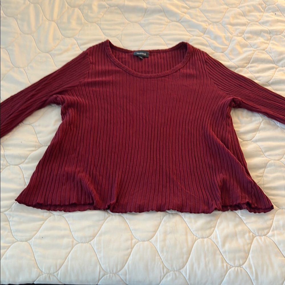 ModCloth Bell Sleeves Women's Ribbed Burgundy Top